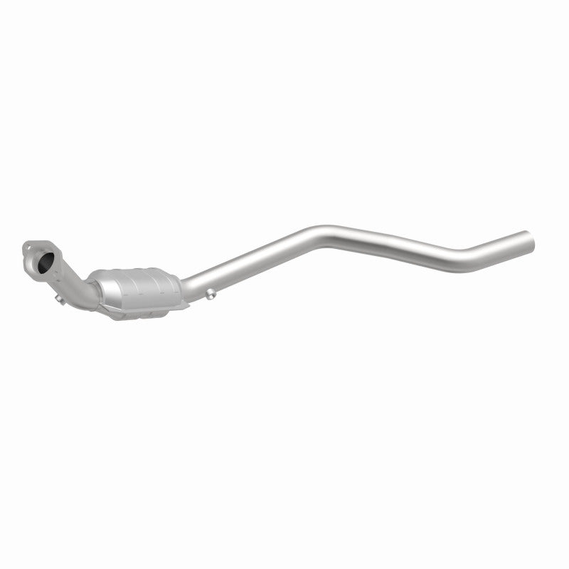 MagnaFlow 93210 hm grade direct-fit catalytic converter, front three-quarter view of the turntable spin
