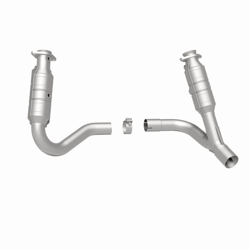 MagnaFlow 49638 oem grade direct-fit catalytic converter, rear three-quarter view of the turntable spin
