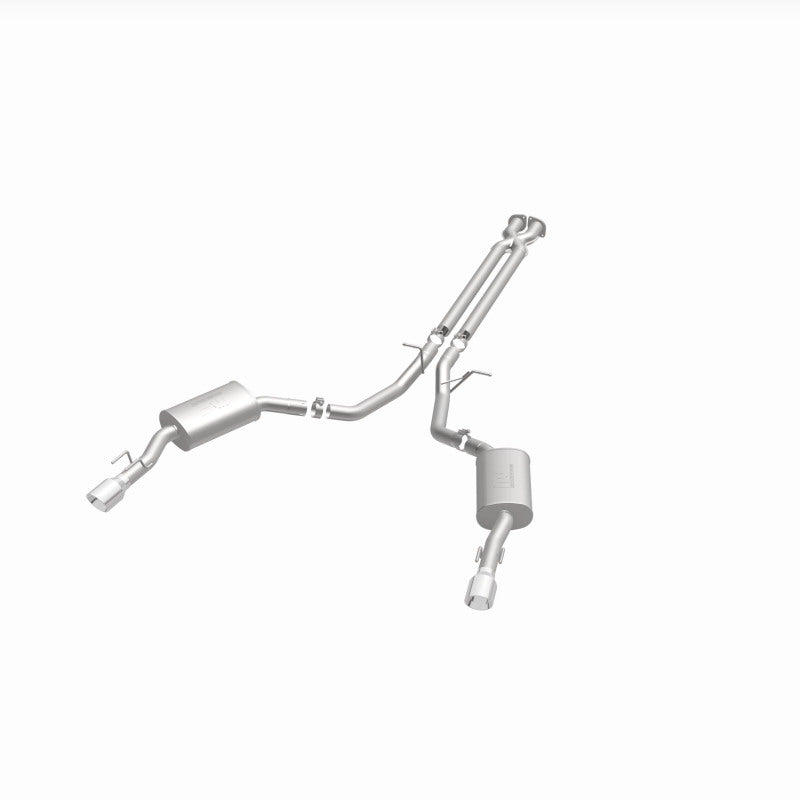 MagnaFlow 15892 street series cat-back exhaust, opposite front three-quarter view of the turntable spin