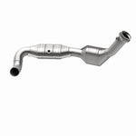 MagnaFlow 447123 carb direct-fit catalytic converter, opposite rear three-quarter view of the turntable spin