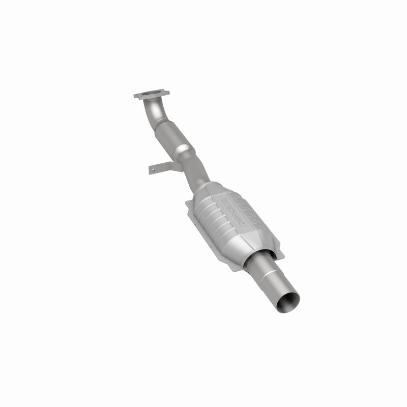 MagnaFlow 49528 oem grade direct-fit catalytic converter, rear three-quarter view of the turntable spin
