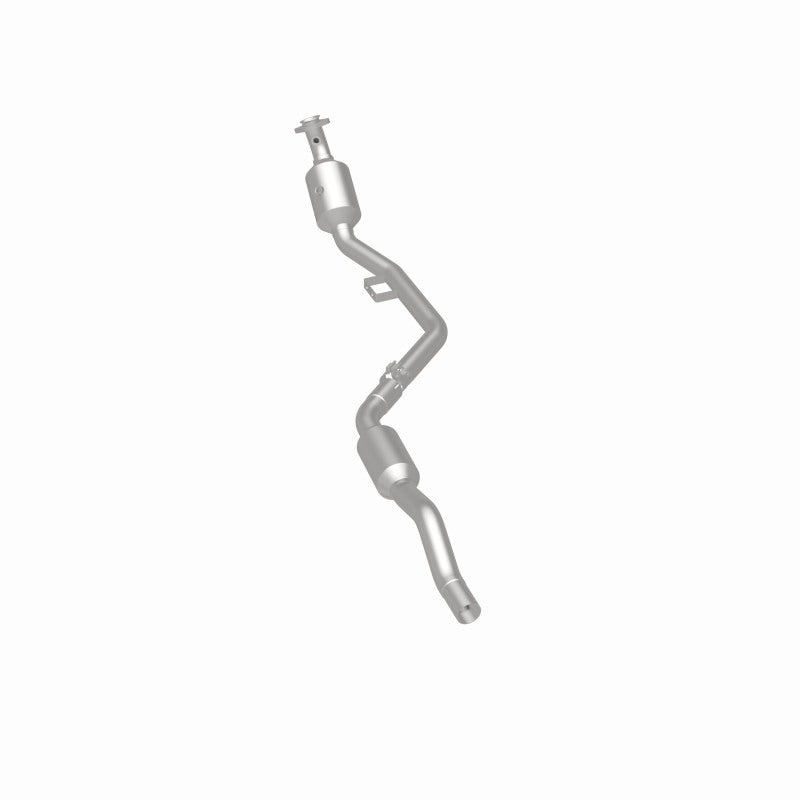 MagnaFlow 551666 carb direct-fit catalytic converter, rear three-quarter view of the turntable spin