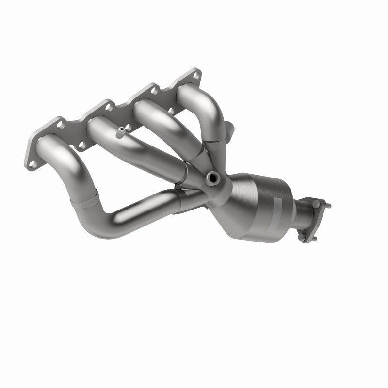 MagnaFlow 452028 carb manifold converter, opposite front three-quarter view of the turntable spin