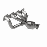 MagnaFlow 452028 carb manifold converter, opposite front three-quarter view of the turntable spin