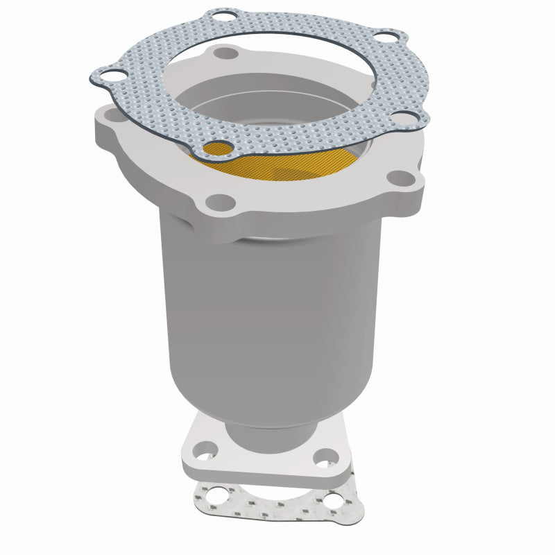 MagnaFlow 50812 hm grade direct-fit catalytic converter, opposite front three-quarter view of the turntable spin