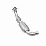 MagnaFlow 458038 carb direct-fit catalytic converter, rear three-quarter view of the turntable spin