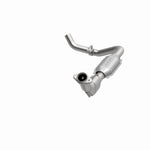 MagnaFlow 447117 carb direct-fit catalytic converter, opposite front three-quarter view of the turntable spin