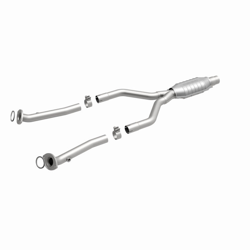 MagnaFlow 24169 hm grade direct-fit catalytic converter, front three-quarter view of the turntable spin