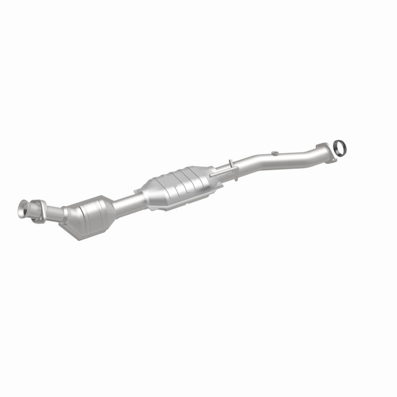 MagnaFlow 23329 hm grade direct-fit catalytic converter, front three-quarter view of the turntable spin