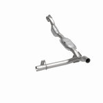 MagnaFlow 458072 carb direct-fit catalytic converter, rear three-quarter view of the turntable spin