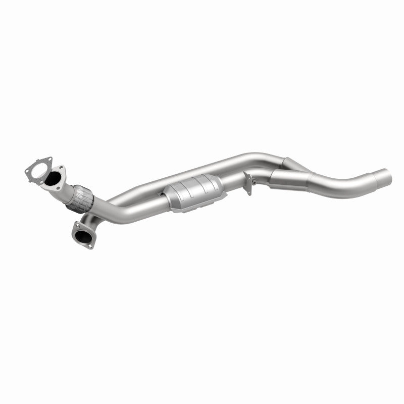 MagnaFlow 23518 hm grade direct-fit catalytic converter, front three-quarter view of the turntable spin