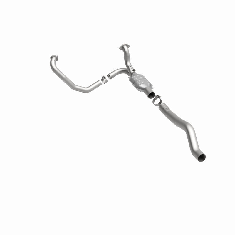 MagnaFlow 93416 hm grade direct-fit catalytic converter, rear three-quarter view of the turntable spin