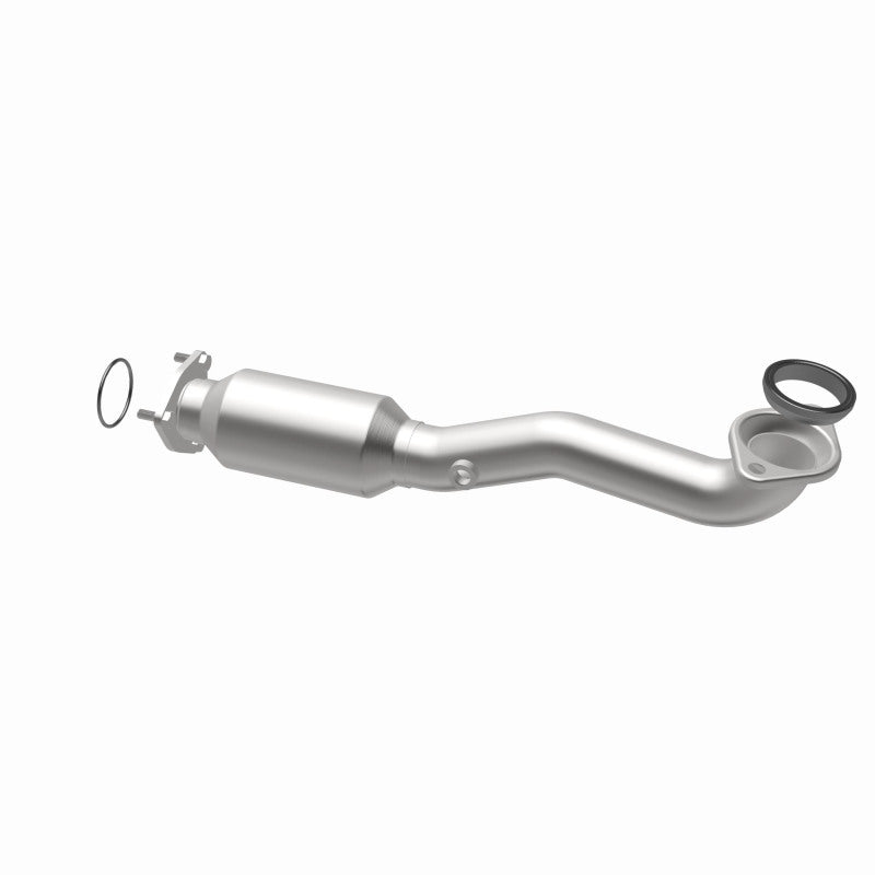 MagnaFlow 5571783 carb direct-fit catalytic converter, opposite rear three-quarter view of the turntable spin