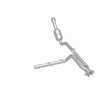 MagnaFlow 52156 oem grade direct-fit catalytic converter, rear three-quarter view of the turntable spin