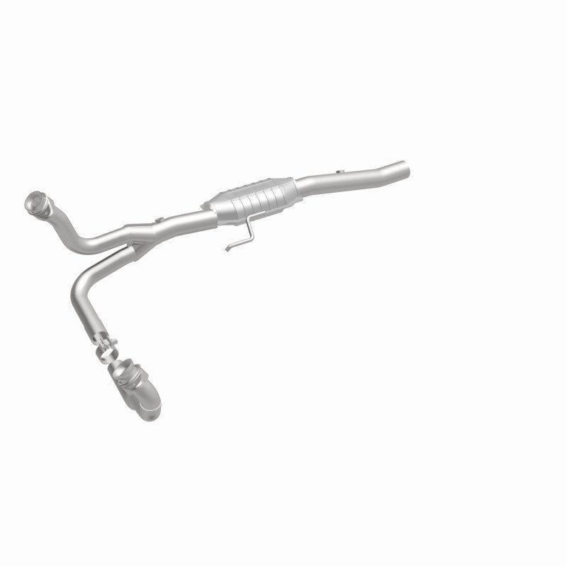 MagnaFlow 93214 hm grade direct-fit catalytic converter, front three-quarter view of the turntable spin