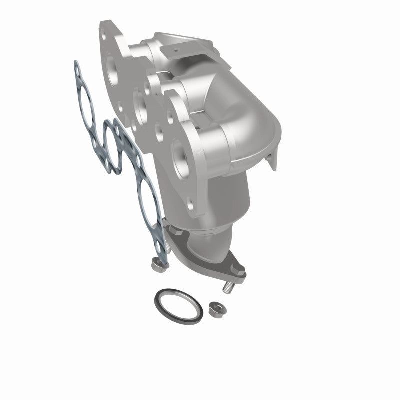 MagnaFlow 452468 carb manifold converter, rear three-quarter view of the turntable spin