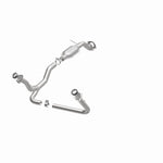 MagnaFlow 49573 oem grade direct-fit catalytic converter, opposite front three-quarter view of the turntable spin