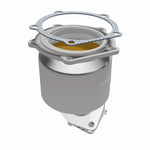 MagnaFlow 452020 carb direct-fit catalytic converter, opposite front three-quarter view of the turntable spin