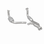 MagnaFlow 49580 oem grade direct-fit catalytic converter, rear three-quarter view of the turntable spin