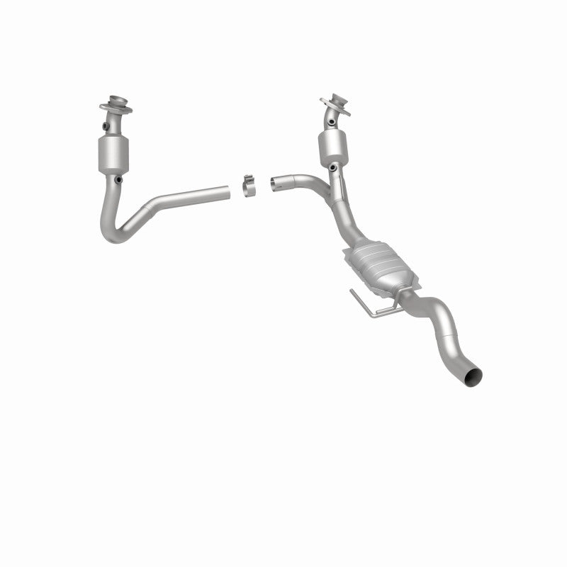 MagnaFlow 458012 carb direct-fit catalytic converter, rear three-quarter view of the turntable spin