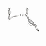 MagnaFlow 458012 carb direct-fit catalytic converter, rear three-quarter view of the turntable spin