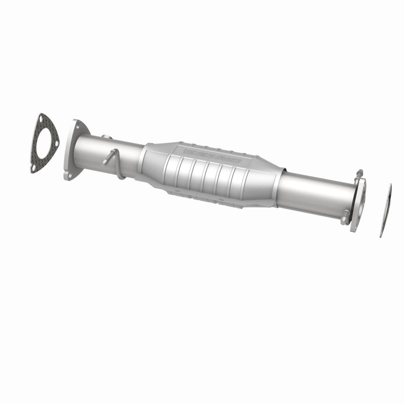 MagnaFlow 93484 hm grade direct-fit catalytic converter, opposite rear three-quarter view of the turntable spin