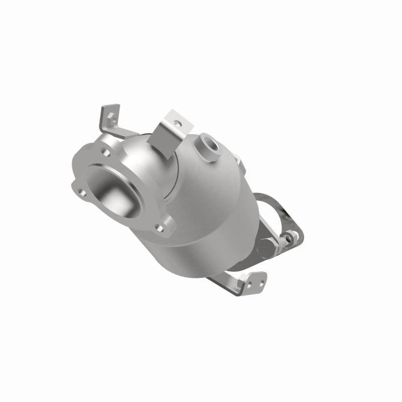 MagnaFlow 49251 oem grade direct-fit catalytic converter, opposite front three-quarter view of the turntable spin