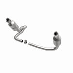 MagnaFlow 93611 hm grade direct-fit catalytic converter, opposite front three-quarter view of the turntable spin