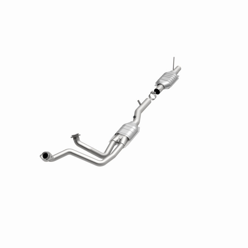 MagnaFlow 93190 hm grade direct-fit catalytic converter, opposite front three-quarter view of the turntable spin
