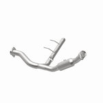 MagnaFlow 5451500 carb direct-fit catalytic converter, opposite rear three-quarter view of the turntable spin