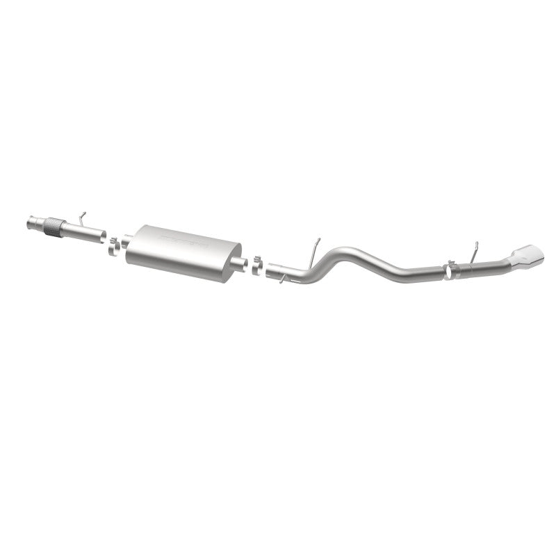 MagnaFlow 16564 street series cat-back exhaust, opposite rear three-quarter view of the turntable spin