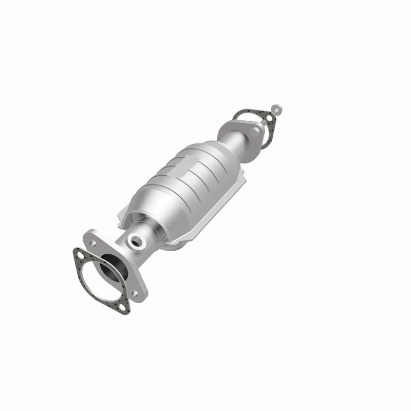 MagnaFlow 457032 carb direct-fit catalytic converter, opposite front three-quarter view of the turntable spin