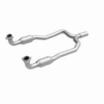MagnaFlow 93487 epa direct-fit catalytic converter, front three-quarter view of the turntable spin