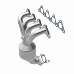 MagnaFlow 49035 oem grade manifold converter, front three-quarter view of the turntable spin