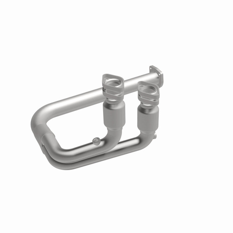 MagnaFlow 447188 carb direct-fit catalytic converter, front three-quarter view of the turntable spin