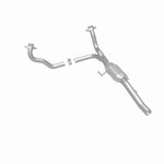 MagnaFlow 93214 hm grade direct-fit catalytic converter, rear three-quarter view of the turntable spin