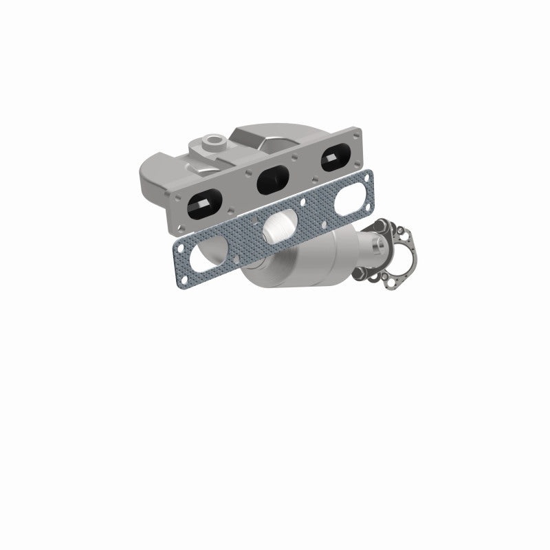 MagnaFlow 49770 oem grade manifold converter, opposite front three-quarter view of the turntable spin