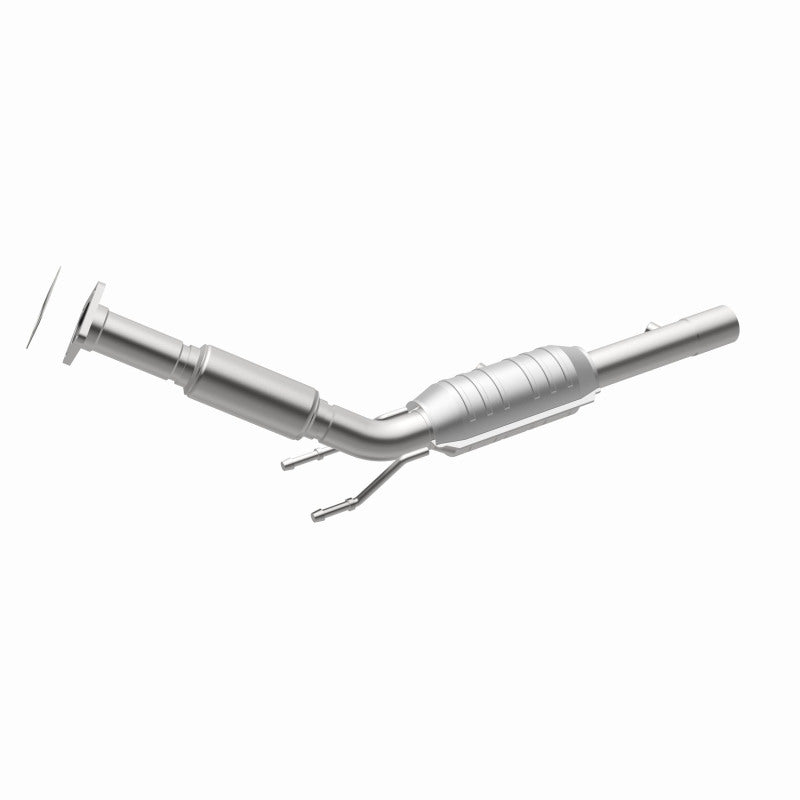 MagnaFlow 49990 oem grade direct-fit catalytic converter, front three-quarter view of the turntable spin