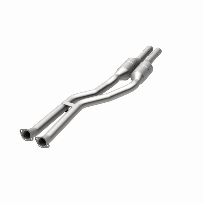 MagnaFlow 49760 oem grade direct-fit catalytic converter, opposite front three-quarter view of the turntable spin