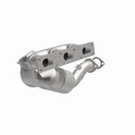 MagnaFlow 452466 carb manifold converter, opposite front three-quarter view of the turntable spin