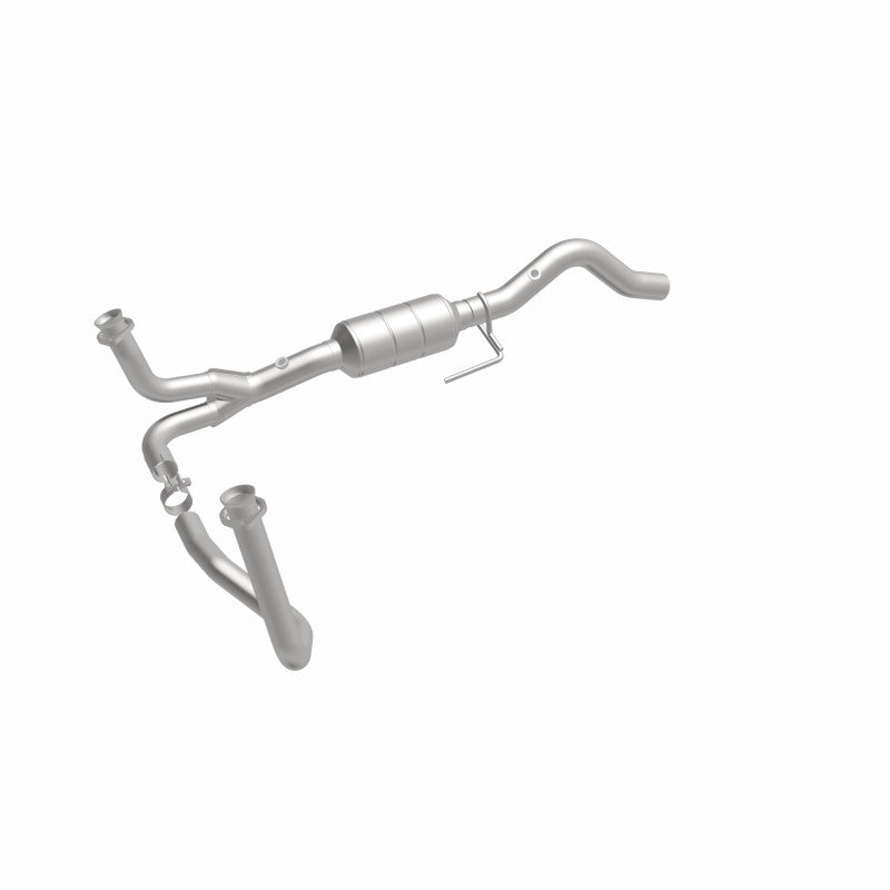MagnaFlow 49473 oem grade direct-fit catalytic converter, front three-quarter view of the turntable spin