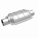 MagnaFlow 441036 universal catalytic converter, front three-quarter view of the turntable spin