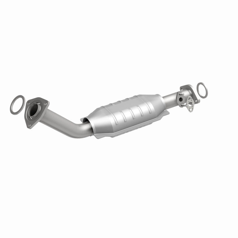 MagnaFlow 447172 carb direct-fit catalytic converter, front three-quarter view of the turntable spin