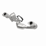 MagnaFlow 93168 hm grade direct-fit catalytic converter, opposite front three-quarter view of the turntable spin