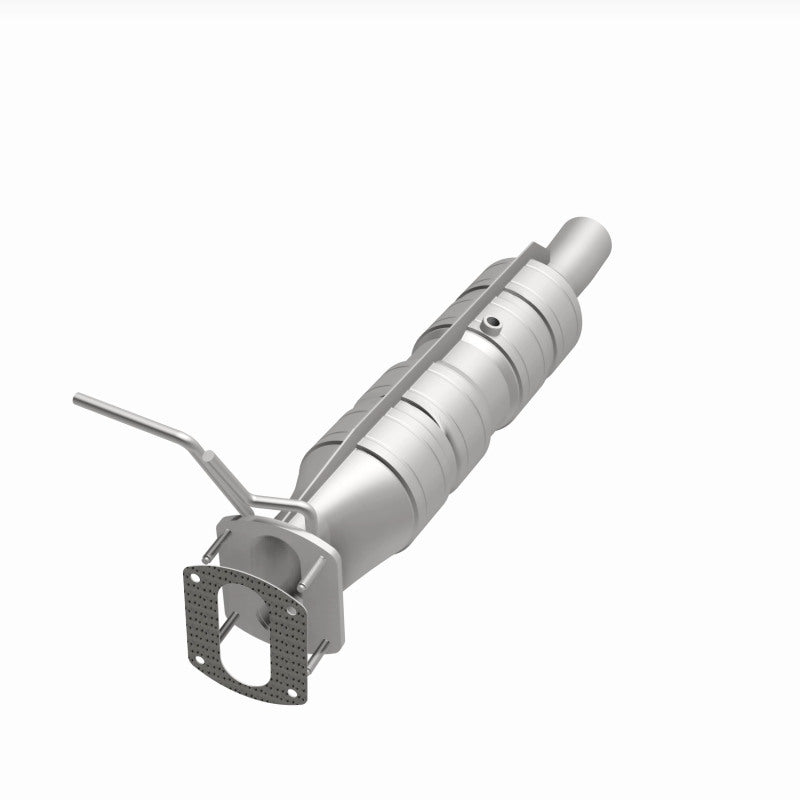 MagnaFlow 280435 oem grade direct-fit catalytic converter, opposite front three-quarter view of the turntable spin