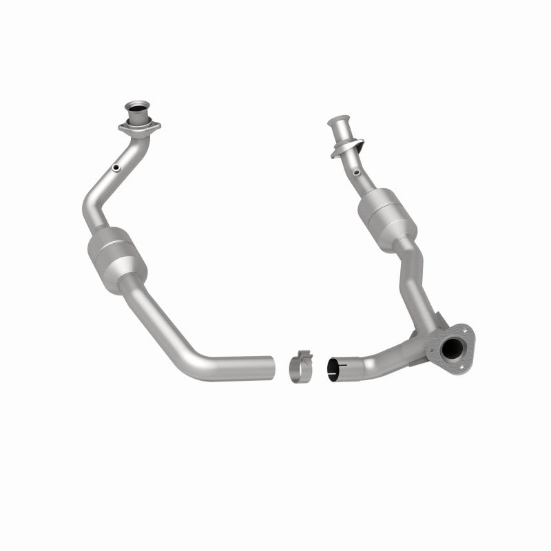 MagnaFlow 447378 carb direct-fit catalytic converter, rear three-quarter view of the turntable spin