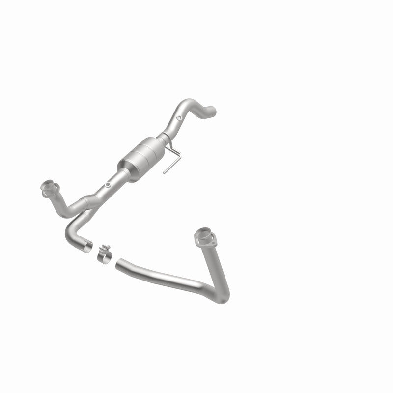 MagnaFlow 93217 hm grade direct-fit catalytic converter, opposite front three-quarter view of the turntable spin