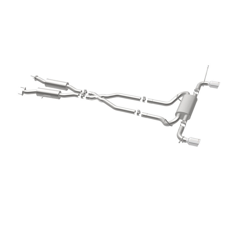 MagnaFlow 16929 street series cat-back exhaust, opposite rear three-quarter view of the turntable spin