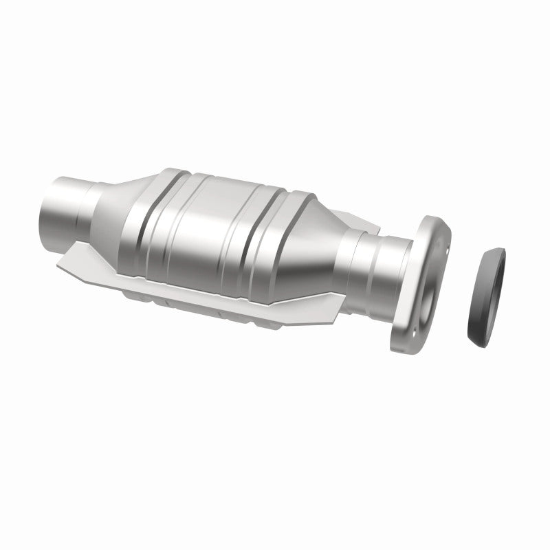 MagnaFlow 93268 hm grade direct-fit catalytic converter, opposite rear three-quarter view of the turntable spin