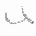 MagnaFlow 4451419 carb direct-fit catalytic converter, rear three-quarter view of the turntable spin